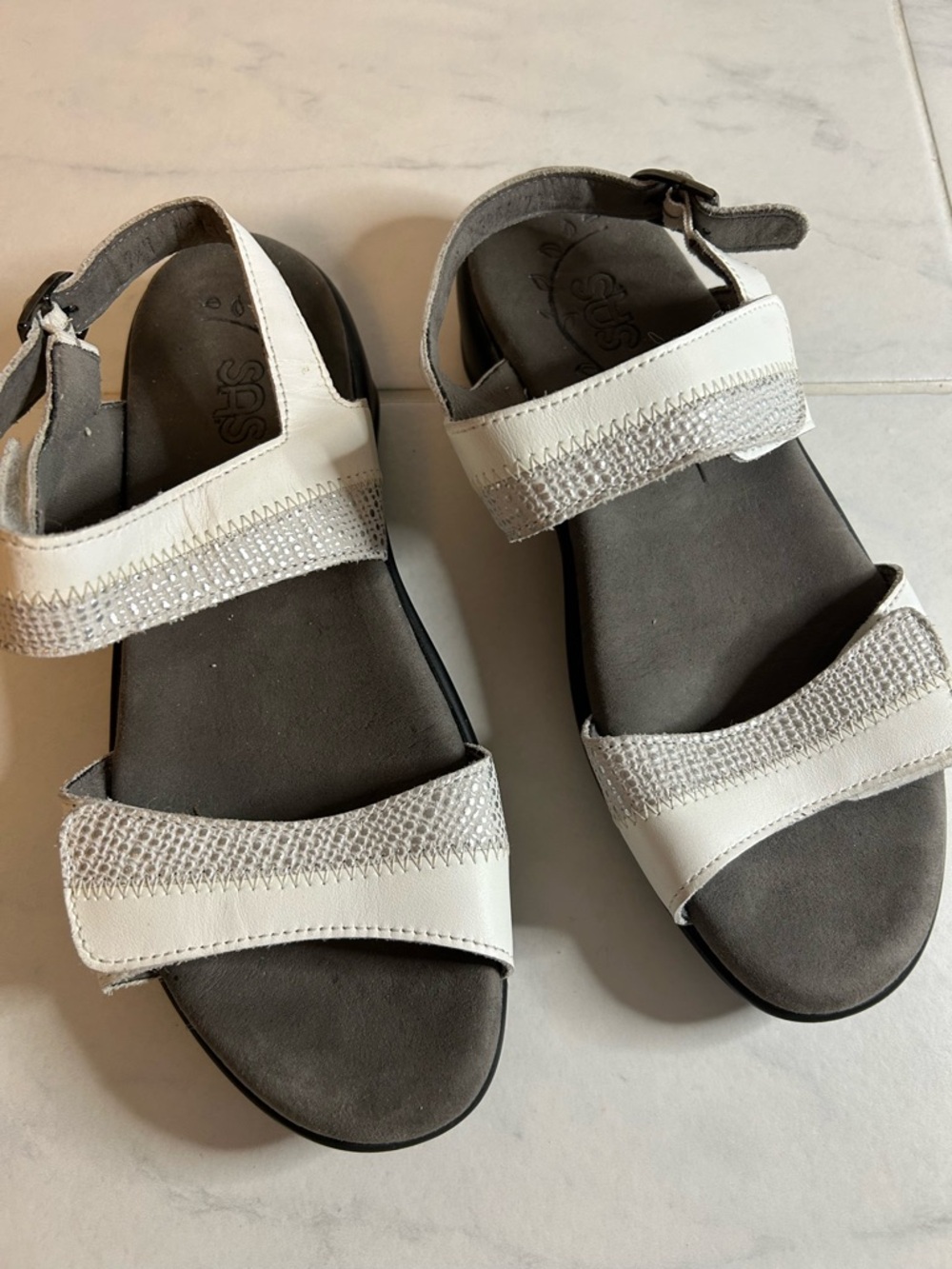 SAS White and Gray Women's Comfort Strap Sandals. Excellent condition